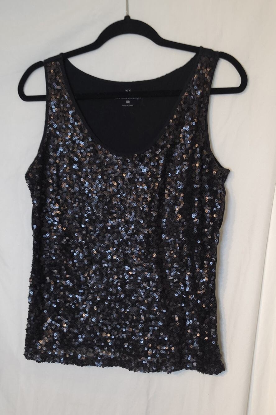 Black Sequin Top Size Medium New York And Company Sleeveless Stretch Y2K Sparkly